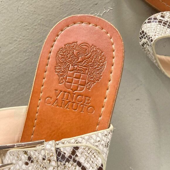 Vince Camuto Size 8M VP-Tadd Leather Sandals Gray Snakeskin Tan Boho EUC - Picture 3 of 7